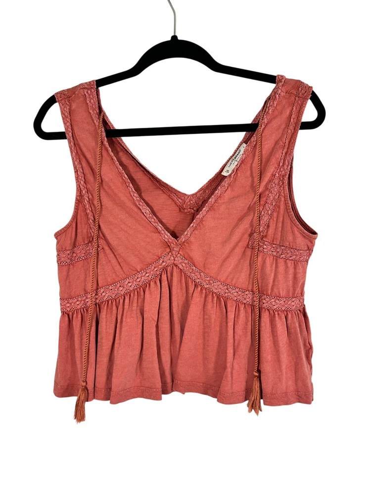 Lucky Brand Geo Lace Tank Top Pink S Boho Western Indie Folk Preppy Y2K Chic 90s