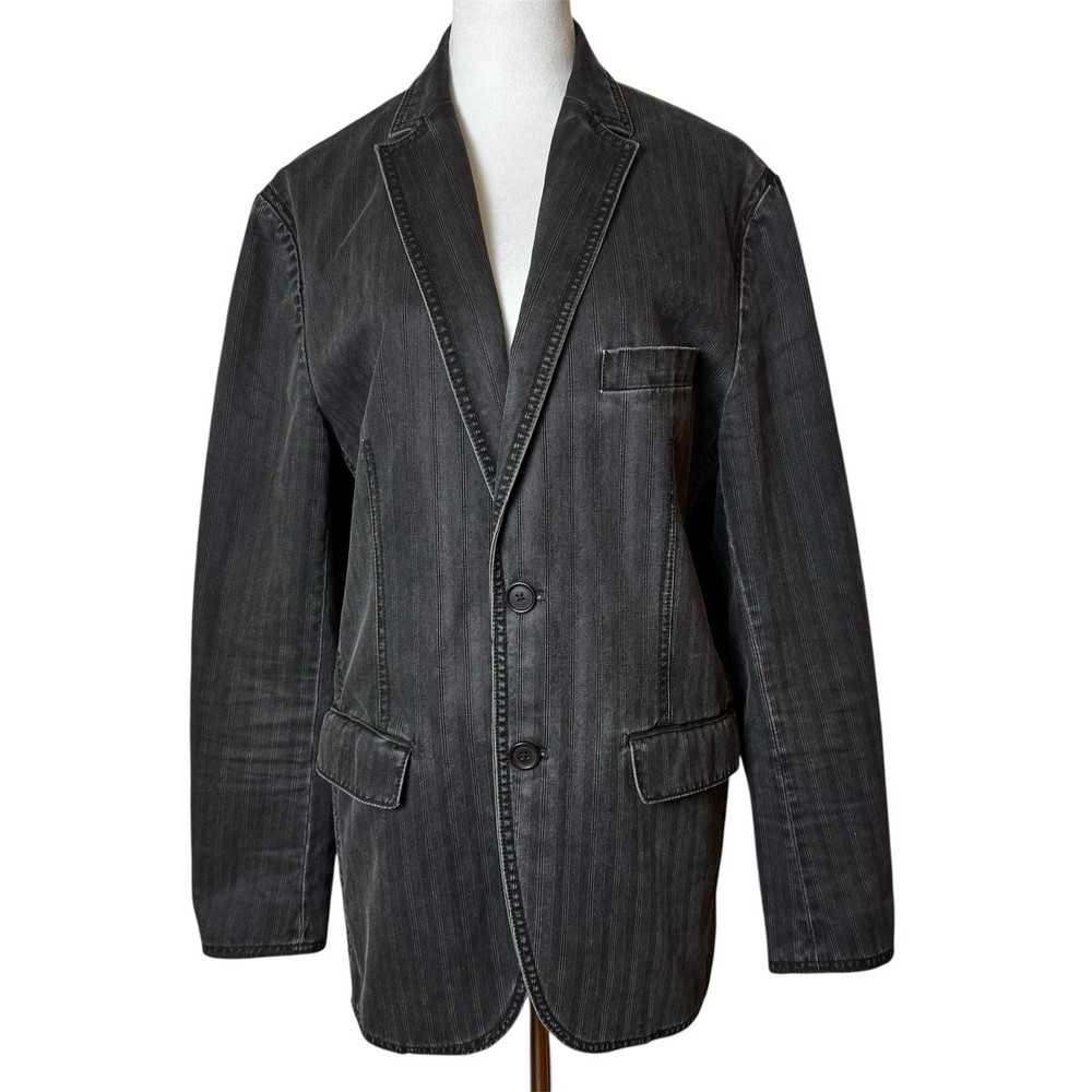 INC International Concepts Blazer Men L Black Gray 100% Cotton Denim Look Casual