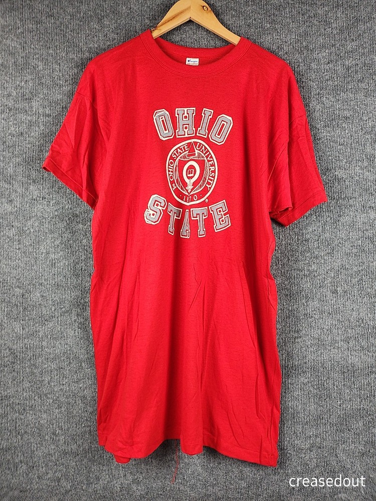 Vintage 80s Champion Ohio State University T Shirt Adult 2XL XXL Red Made In USA