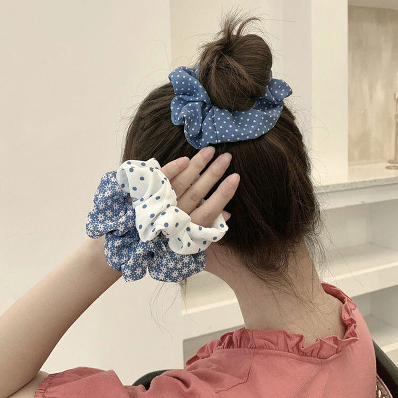 Polka Dot Plaid Daisy Print Women’s Hair Scrunchies and Rope Ties