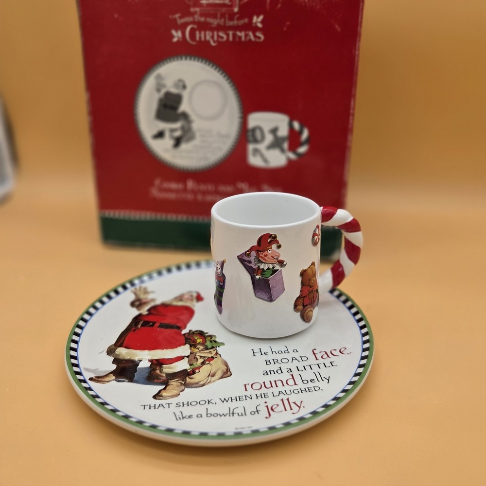 HALLMARK NEW Twas the night before Christmas Santa Cookie Plate & Mug Set Gift!