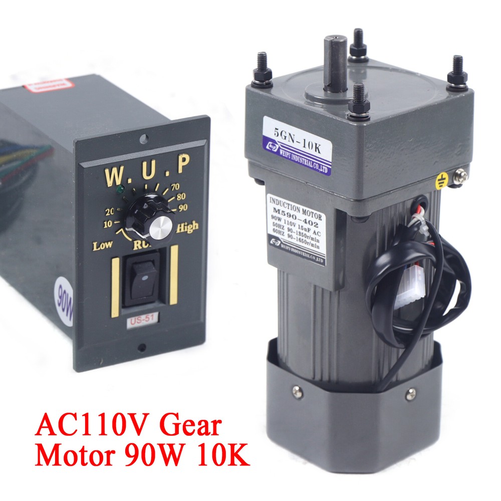110V AC Gear Motor Electric Variable Speed Controller Torque 90W 1:10 0-135RPM