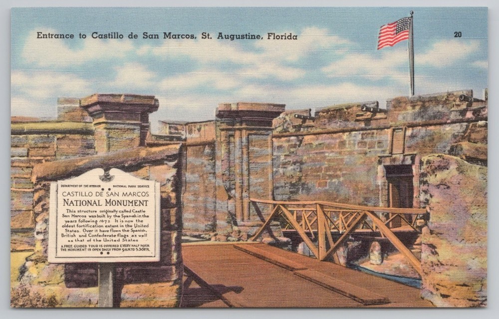 Entrance Castillo De San Marcos St Augustine Florida FL Postcard Linen