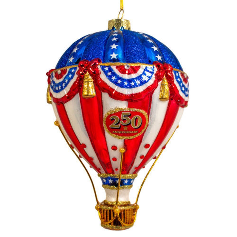 Bellissimo Hot Air Balloon Glass Ornament 6.5 Inches