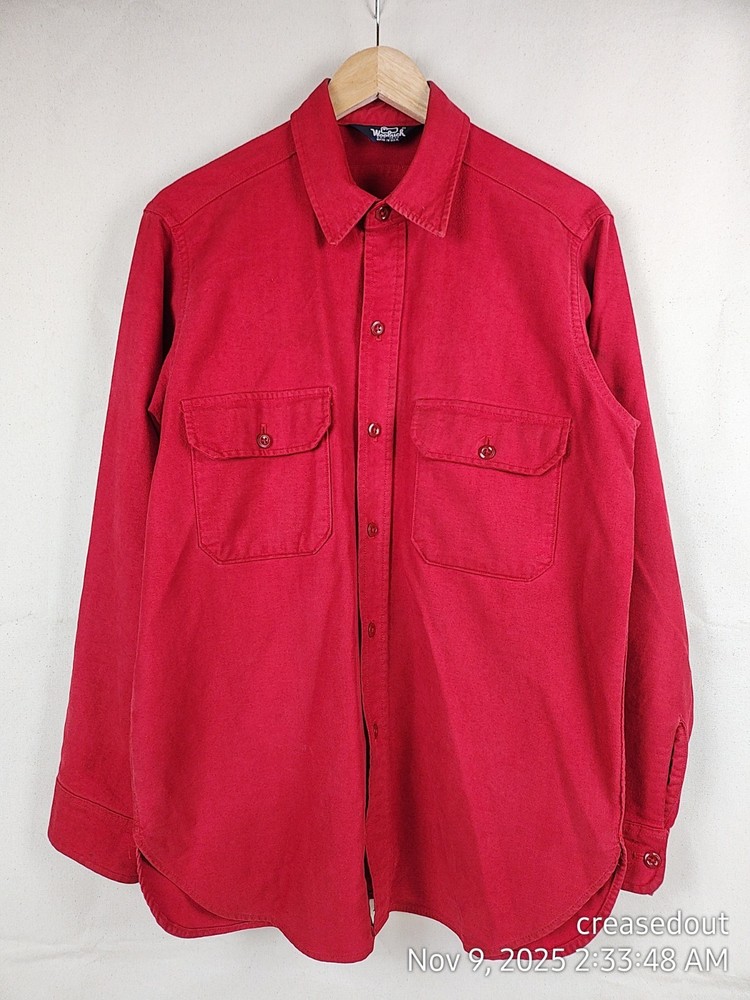 Vintage Woolrich Chamois Shirt Mens L Red Made USA Heavy Flannel Hunt Outdoor