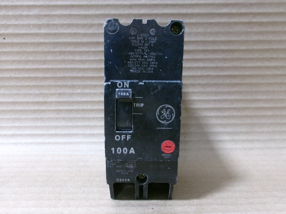 General Electric GE TEY TEY2100 2 Pole 100 Amp 480V Circuit Breaker