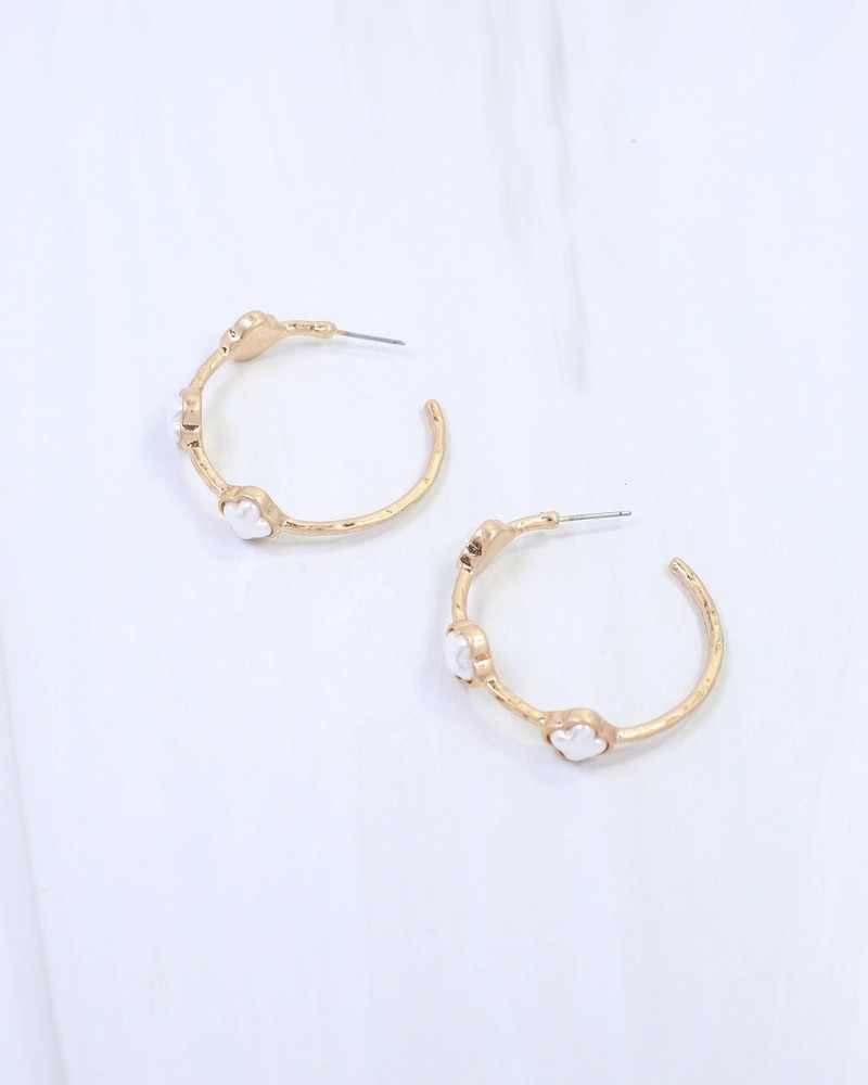 Caroline Hill Worn Gold Araceli Clover Pearl Hoop Earring