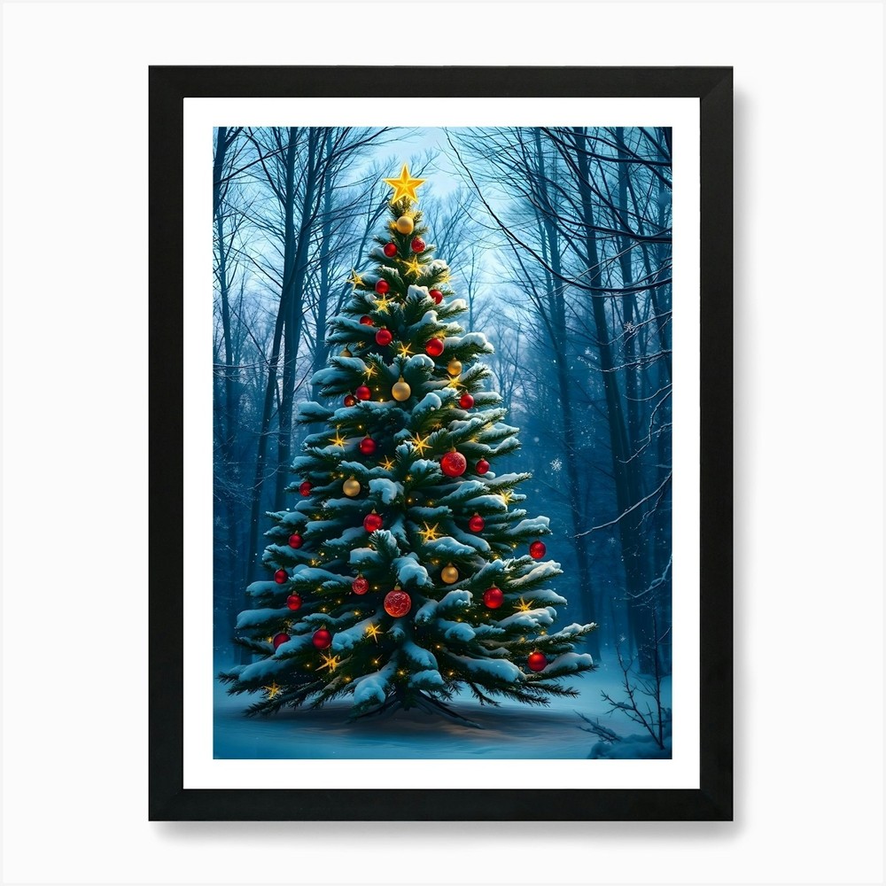 Christmas Tree In The Forest 1 Art  Framed Wall Art Poster Canvas Print Picture