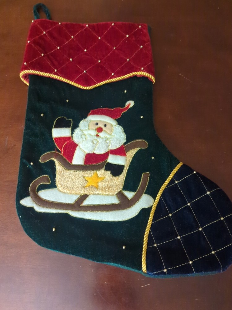 Christmas Stocking - Santa - Bead Accent, Red Blue Green-image
