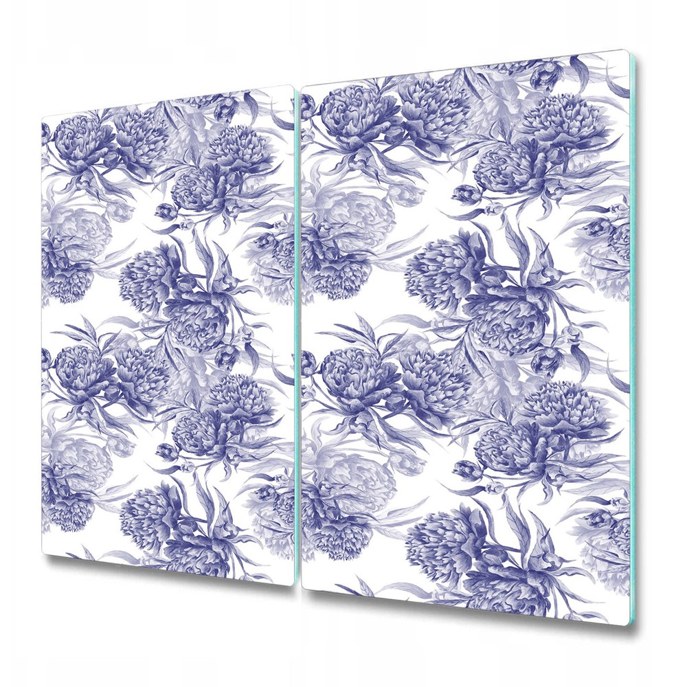 Glass Kitchen Chopping Cutting Board Blue Peonies flowers abstract painting