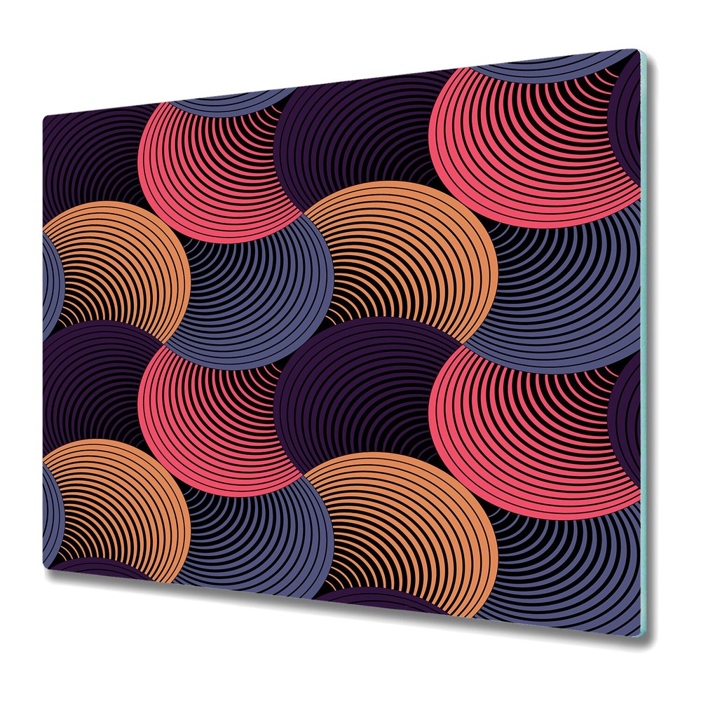 Glass Induction Ceramic Hob Cover Petals grid blue orange and pink photo 60x52