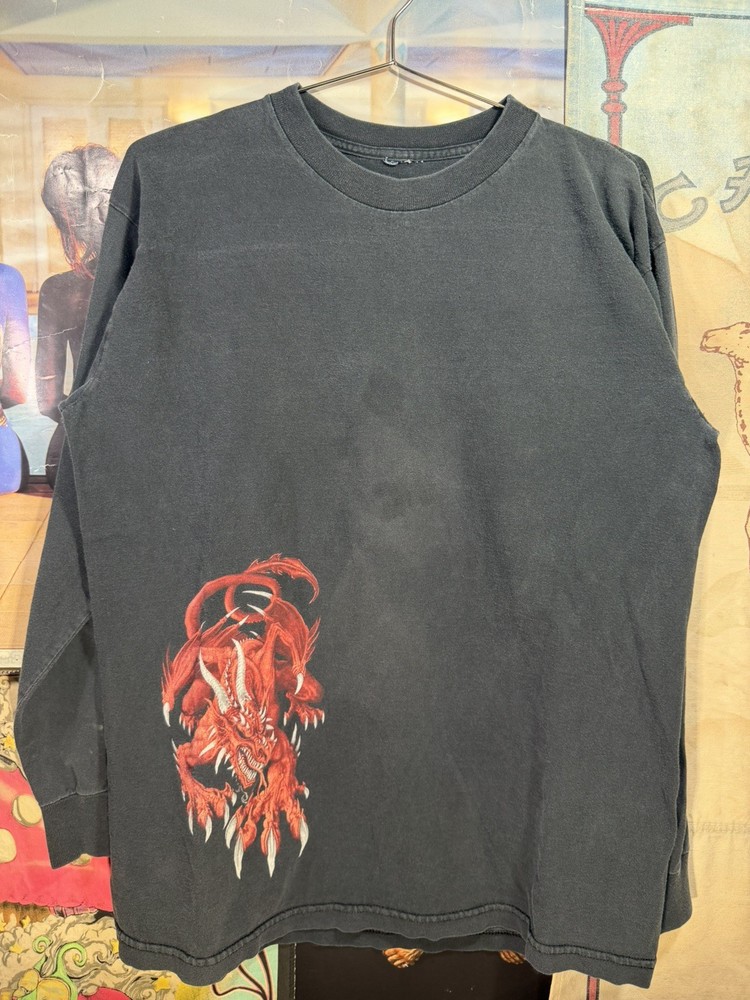 Rare Vintage Y2K Top Heavy style Print Dragon tribal Long Sleeve medium