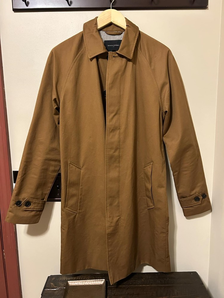Banana Republic Mac Coat Jacket Men’s Small Tan Camel Rain Trench Lined Classic