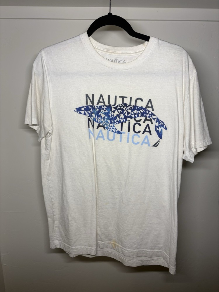 Nautica Men's Graphic Logo T-Shirt M Regular White Crew Neck Short Sleeve