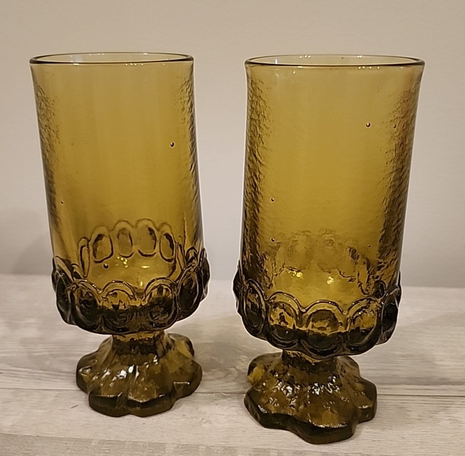 Set Of 2 Franciscan Tiffin Madeira Citron Green Footed Ice Tea Glasses 6.5