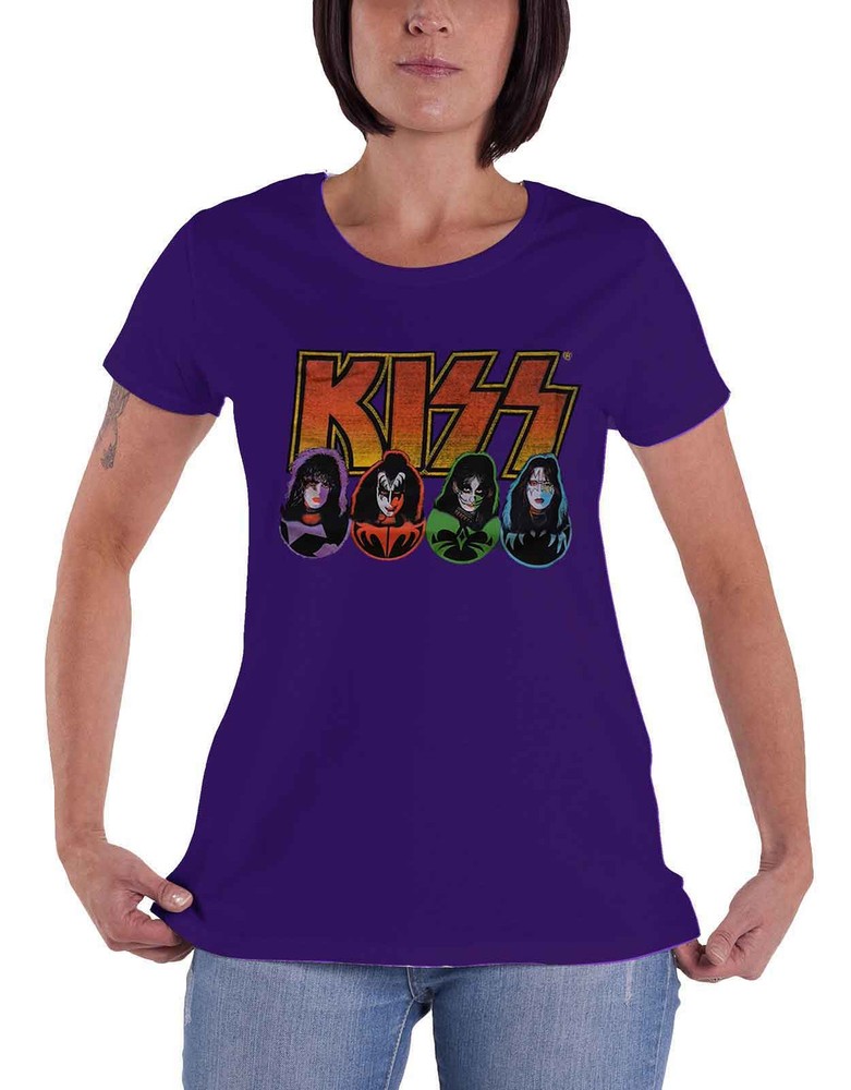 KISS T Shirt Band Logo Faces and Icons new Official Womens Skinny Fit Purple