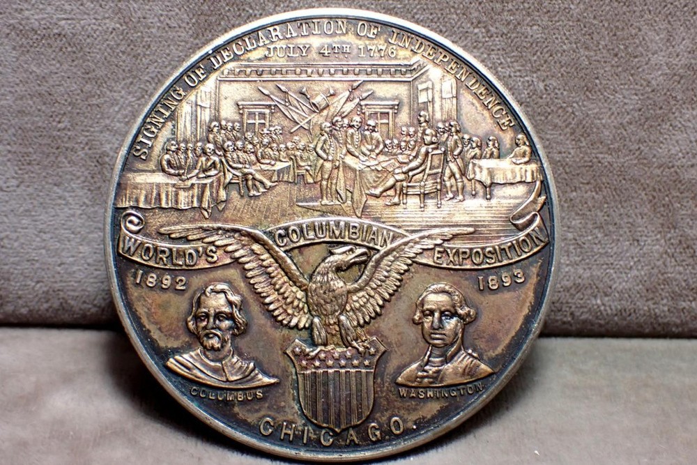 Large Columbian Exposition NY Citizens Silver Medal 1893 XF/AU
