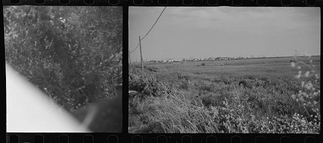 Photo:1930s Rural Landscape Power Lines Distant Town Field Photograph