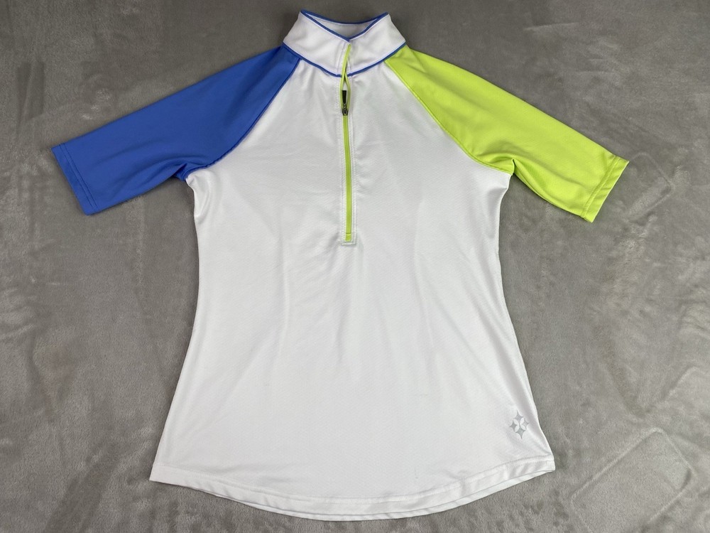 Jofit Women’s Small Golf Shirt Athletic White Green Blue Sleeve