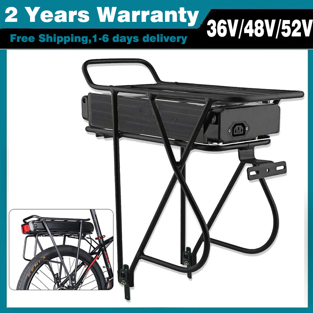 36V 48V 52V Rear Rack Ebike Battery Lithium Ion Pack for 0~1500W Motor W/Charger