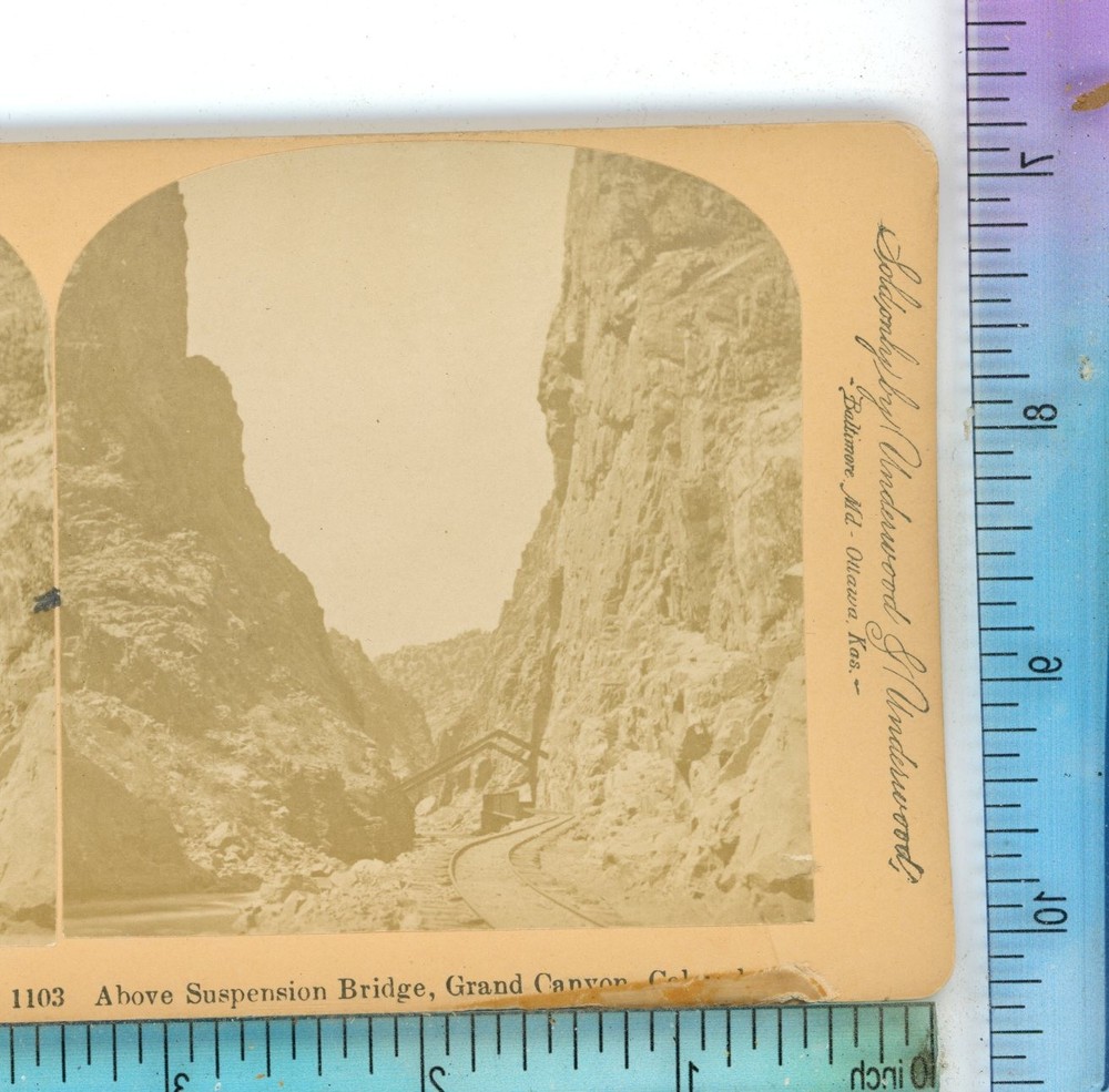 Above Suspension Bridge Grand Canyon Colorado CO Underwood Stereoview