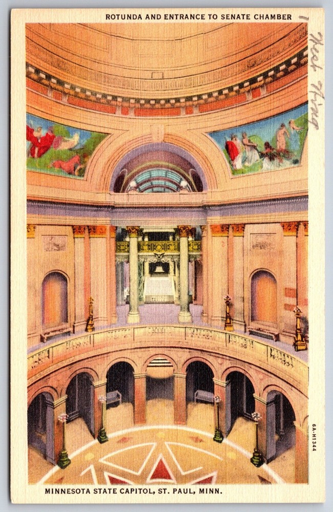 St Paul MN~Rotunda Entrance Senate Chamber State Capitol~Vintage Linen Postcard