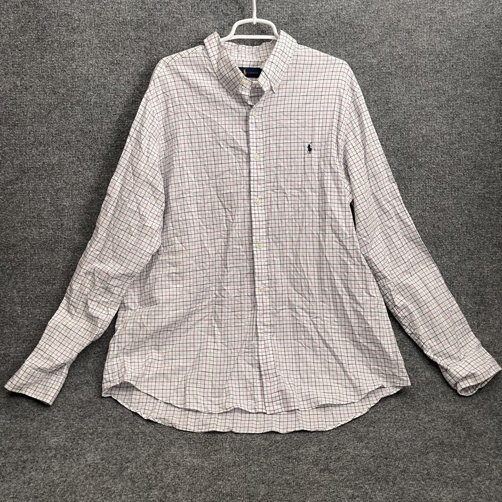 Ralph Lauren Button Up Shirt Mens Sz 2XL Casual Long Sleeve Plaid White