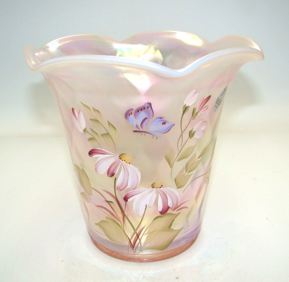 Fenton Family Signature Series 4751-PI Field Flowers Champagne Satin Vase w/Box