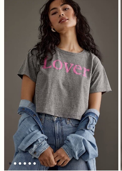 Anthropologie Grey Self Contrast Lover Cropped T-Shirt Size XL
