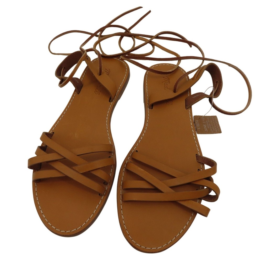 Madewell Women's Brown Leather Boardwalk L6674 Lace-Up Sandals New Without Box