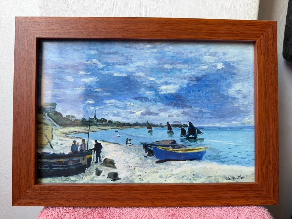 claude monet , framed oil painting on wood, sealed and signed.