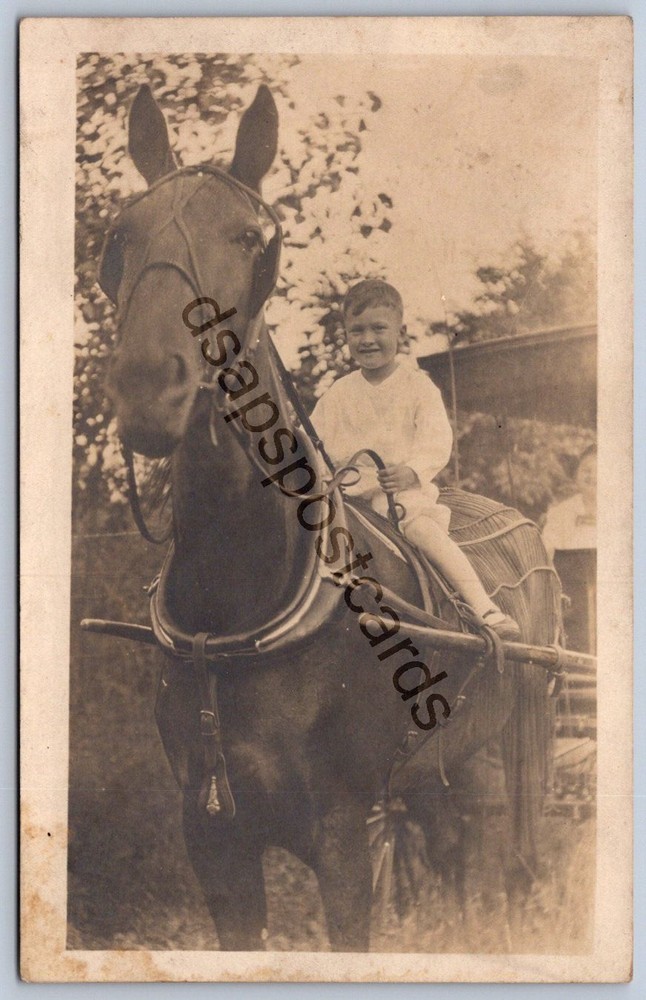 K54/ Interesting RPPC Postcard Americana c1910 Cute Boy Riding Horse 350