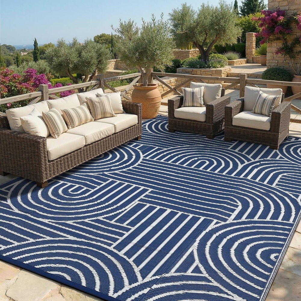 Garvee Reversible Rainbow Outdoor Rug 5x8, Waterproof Plastic Straw Rug, RV Mat