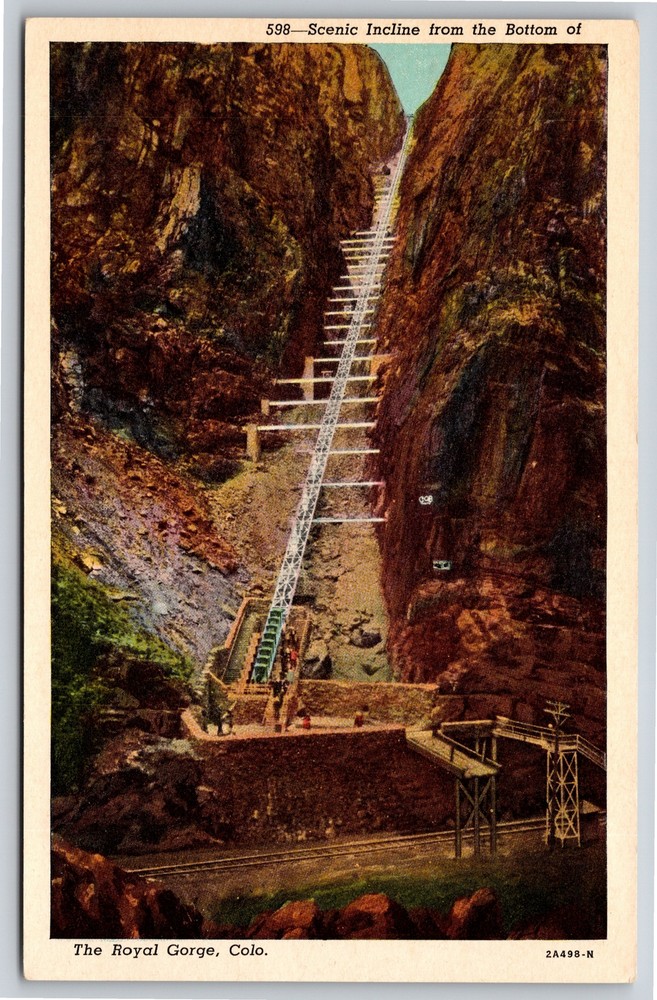 Trains~Incline From Bottom of Royal Gorge Colorado~Vintage Postcard