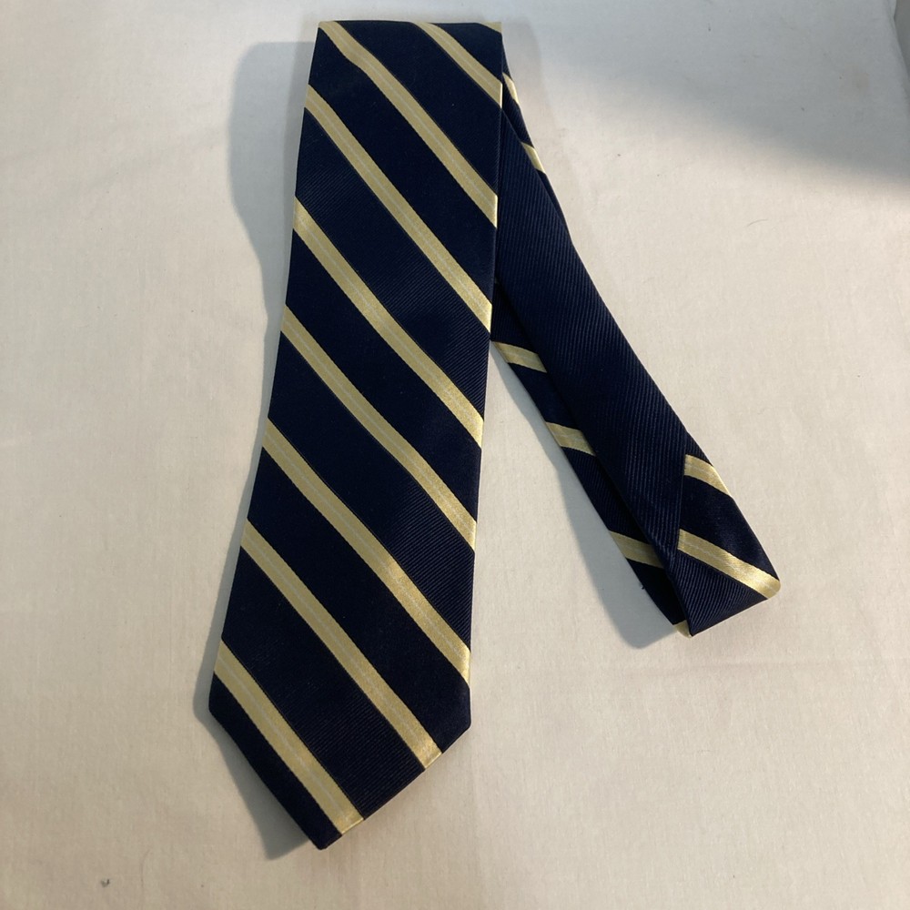 Tommy Hilfiger Navy & Gold Striped Silk Necktie – Classic Repp Design