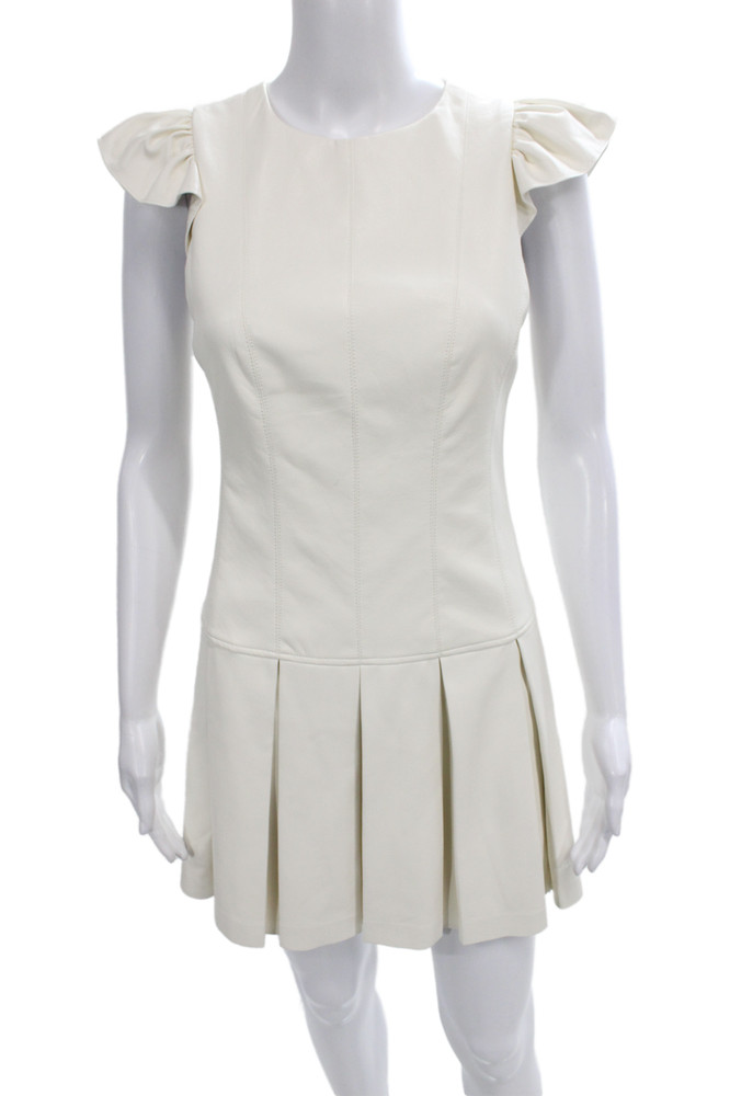 Alice + Olivia Women Fit & Flare Mini Dress White Polyurethane Size 2Free Shipping in US $100+ Orders | $6.95 Orders Below