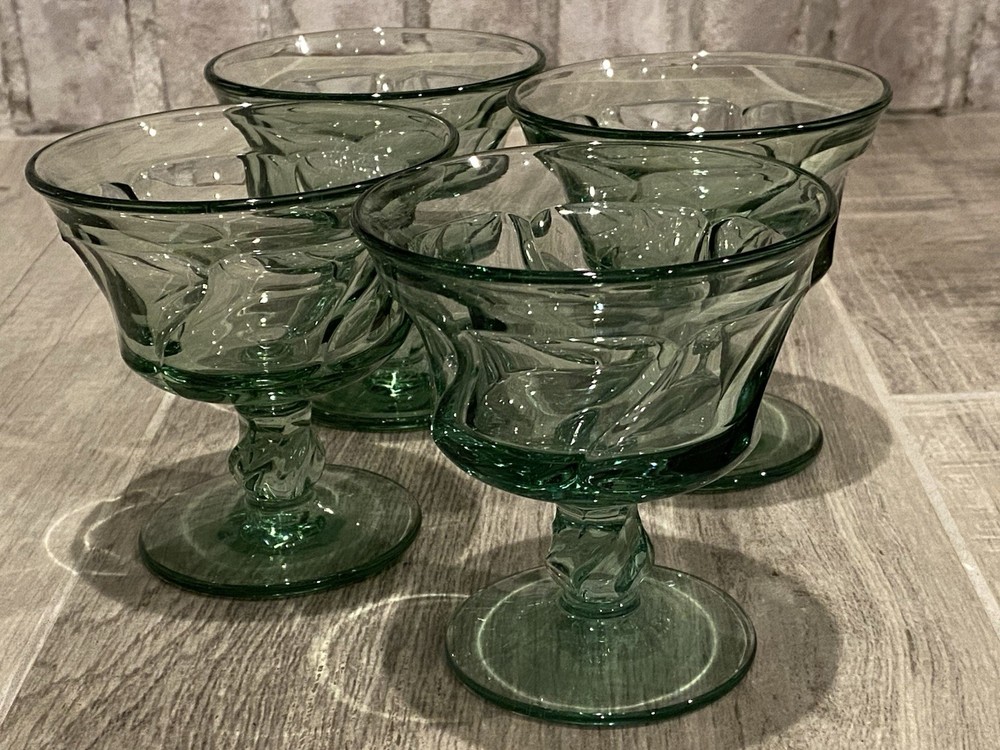 Vintage Fostoria Jamestown set of 4 green champagne sherbet glasses MCM