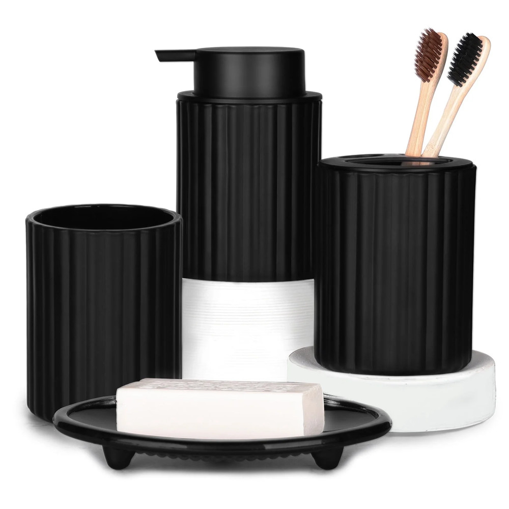 Bathroom Accessories Set, 4 Pcs Glass Bathroom Accessories Sets Complete W/Soap