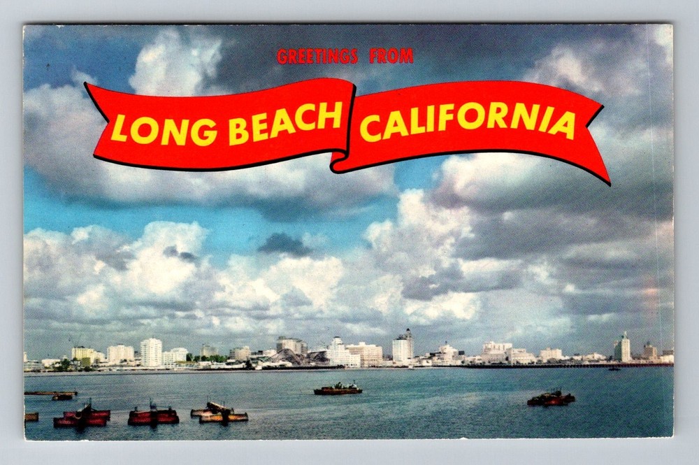 Long Beach, CA-California, Downtown Skyline Harbor Scenic Drive Vintage Postcard
