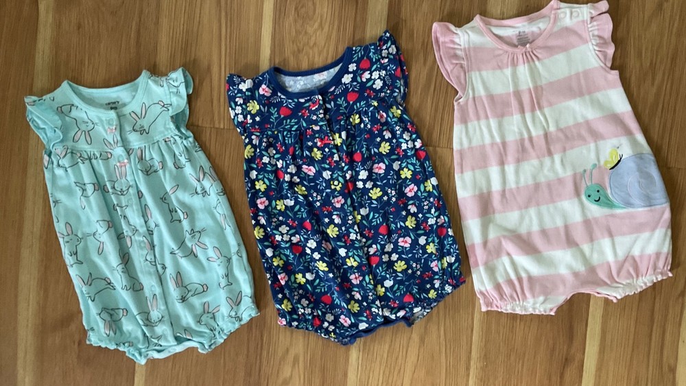Carter’s 3 Baby Girl Rompers Size 9 Months