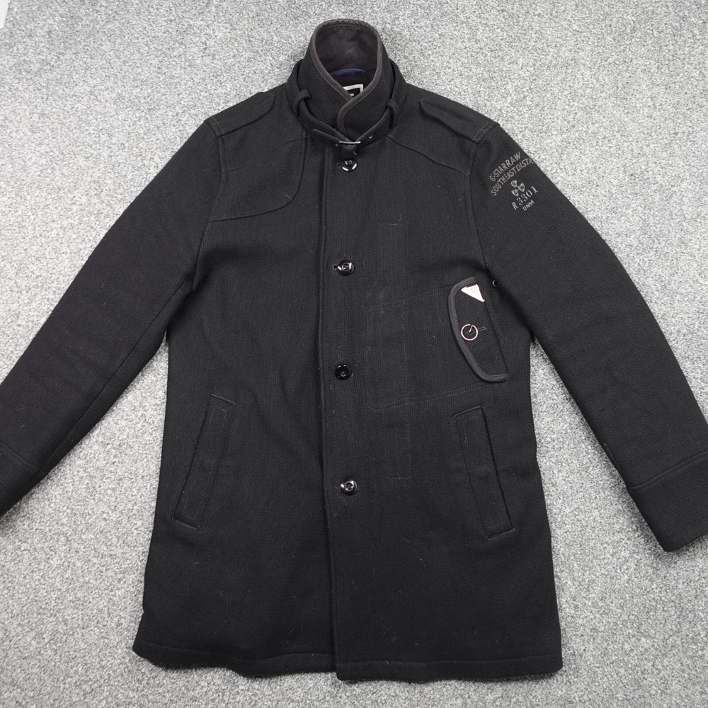 G Star Overcoat Mens XL Black 100% Wool Decoy Garber Jacket Heavy Chunky