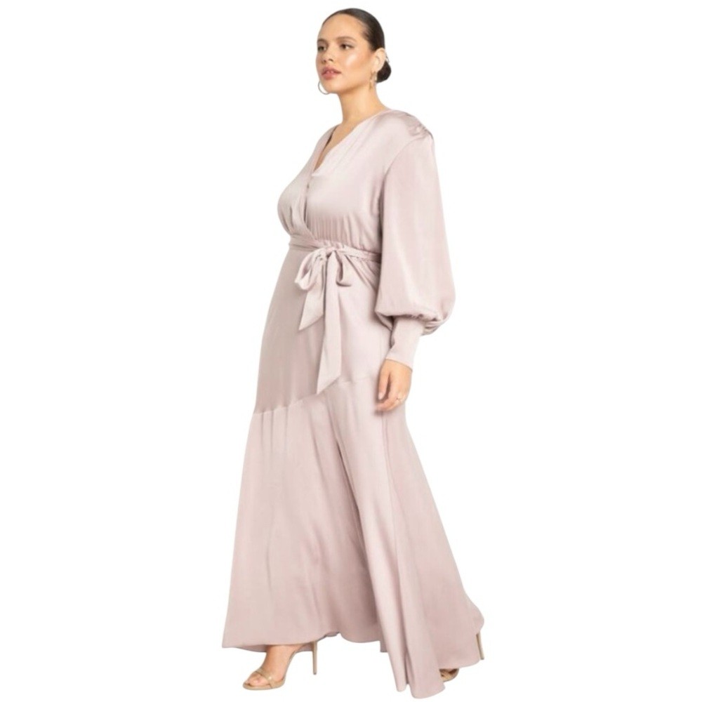 Eloquii Satin Maxi Dress in Mauve Dusty Pink Strong Shoulder Size 20 NWT