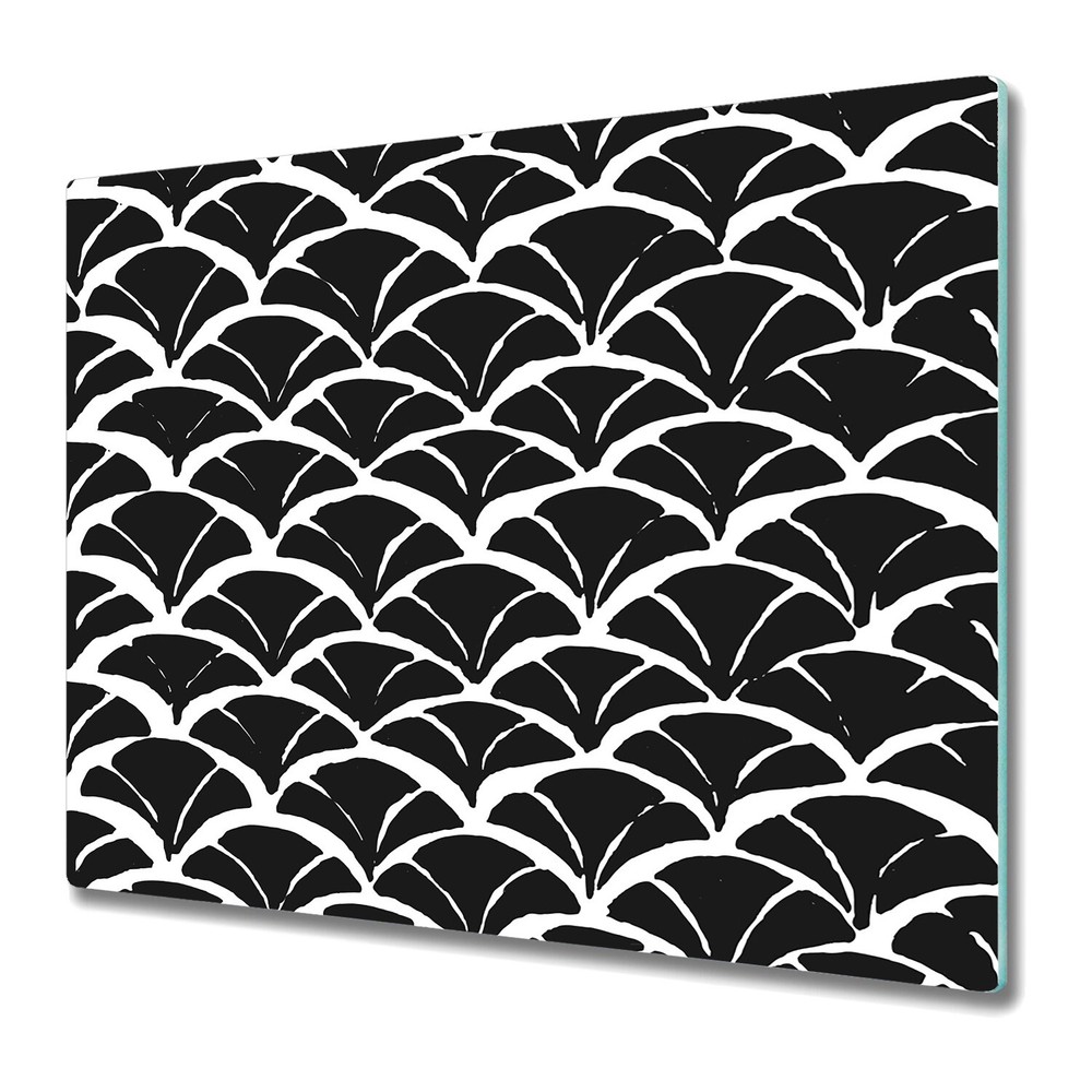 Glass Surface Protector Worktop saver Oriental fish scale black white grunge