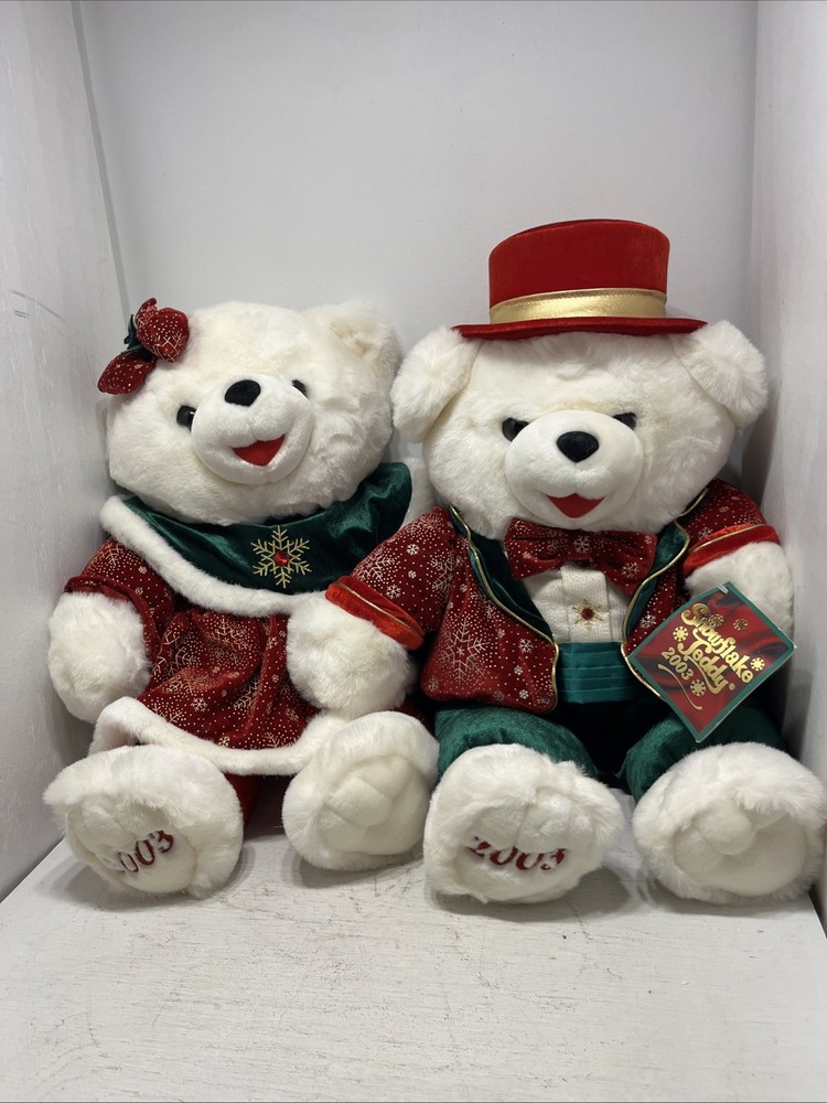 2003 Dan Dee Snowflake 22” Stuffed Teddy Bear Boy Girl Set Holiday Christmas Lot