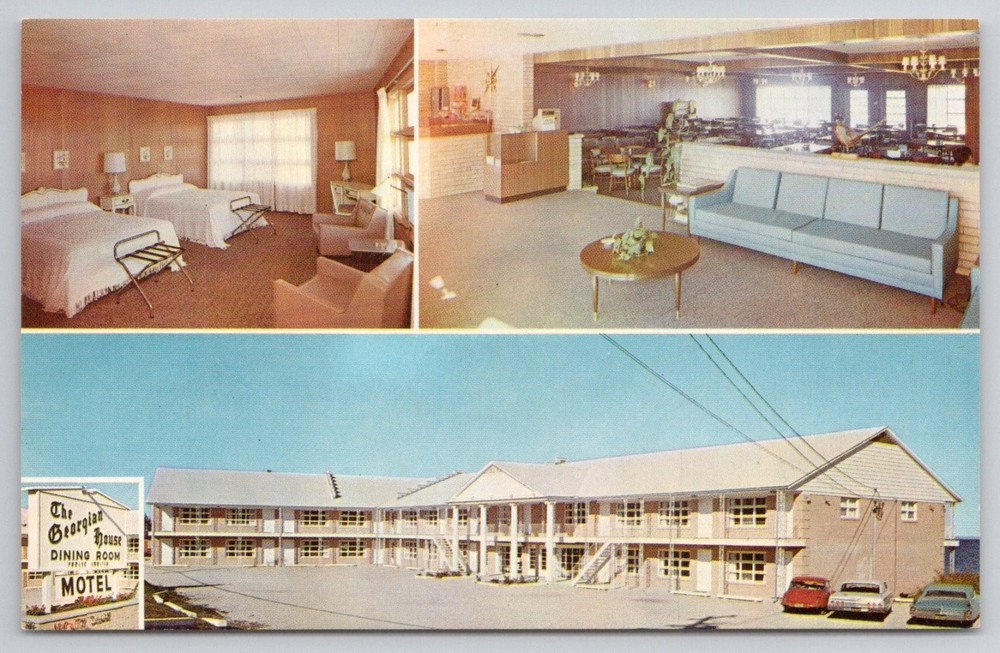 Vintage Georgian House Motel St. Ignace Michigan Chrome Postcard AAA Western