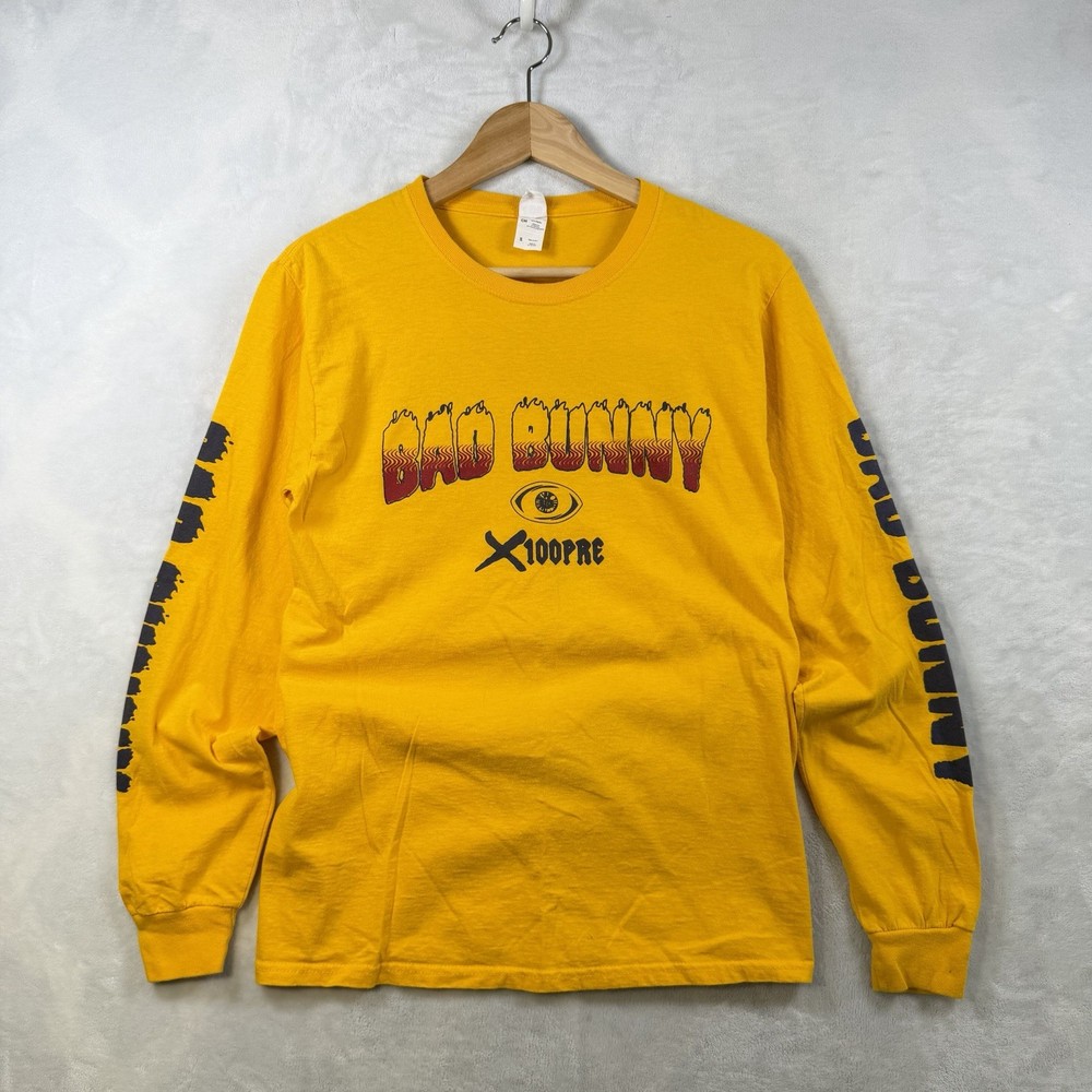Bad Bunny X100PRE Tour 2019 Long Sleeve Double-Sided Black T Shirt Men Size S