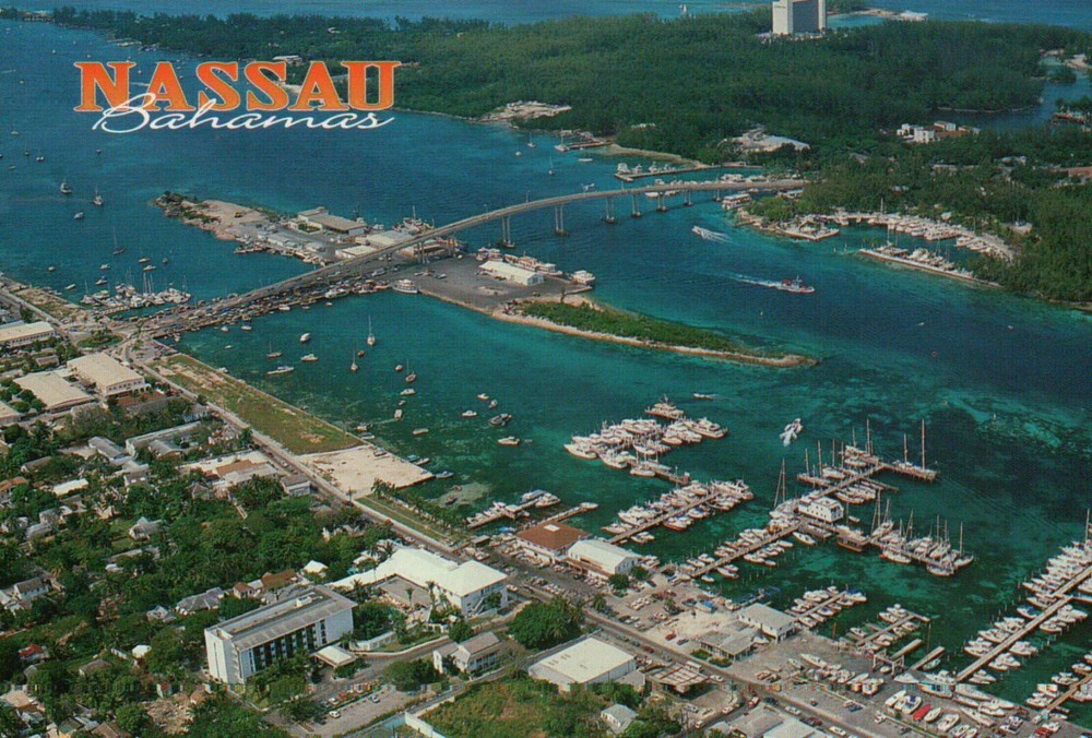 Paradise Island Bridge, Nassau Bahamas, Aerial View, Marina Hotel etc - Postcard