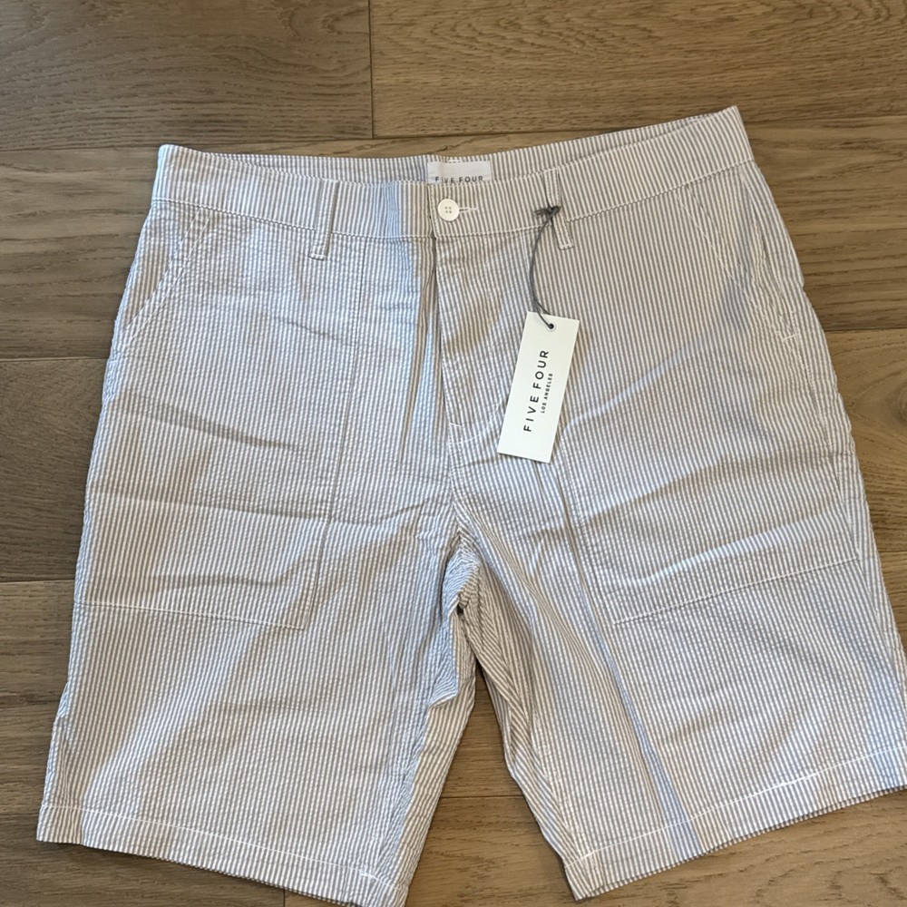 Five Four Seersucker Shorts Mens 34 Taupe Striped Classic NWT Summer 9” Inseam