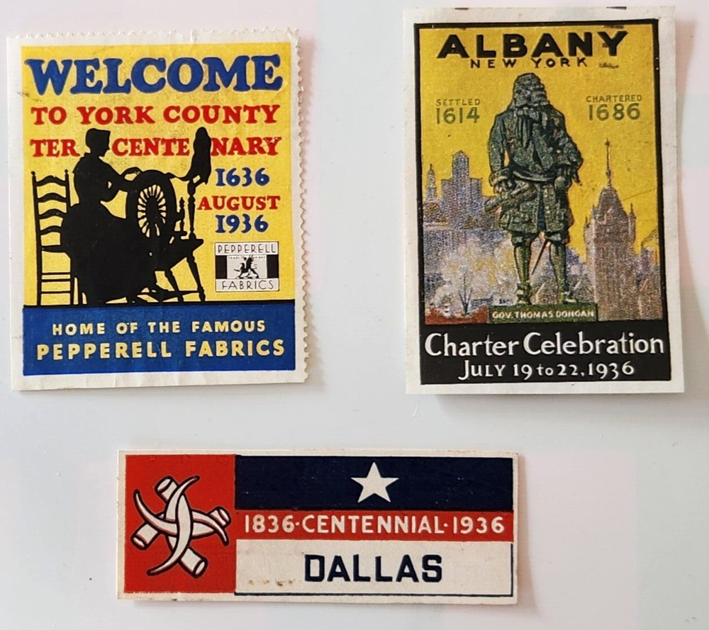 1936 Vintage Cinderella Poster Stamp Lot Of 3 - Dallas, Tx - Albany, New York