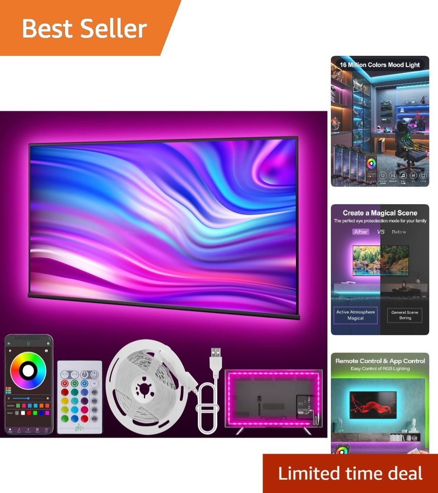 Elegantly Modern 13.2ft LED Strip Lights for TV – Color Changing & Timed Control